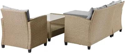 Patio Furniture Sets, 4 Piece Conversation Set Wicker Ratten Sectional Sofa with Seat Cushions