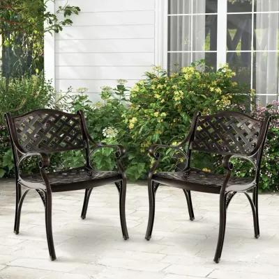 Cast Aluminum Dining Chairs Set of 2 with Patio Chairs Armrests Flower Pattern-Bronze