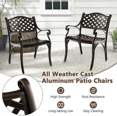 Cast Aluminum Dining Chairs Set of 2 with Patio Chairs Armrests Flower Pattern-Bronze