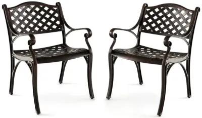 Cast Aluminum Dining Chairs Set of 2 with Patio Chairs Armrests Flower Pattern-Bronze