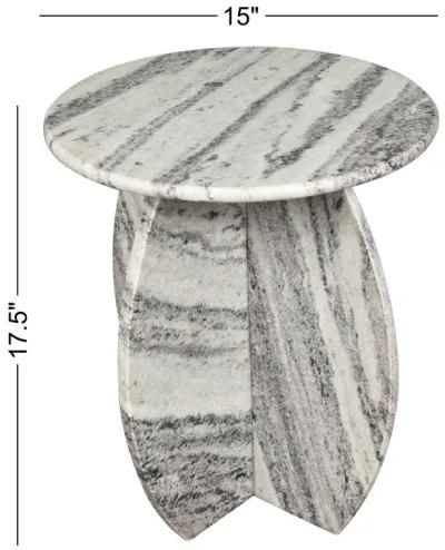 Venus 15" Contemporary Natural Marble Handmade X-Shaped End Table, Gray/Black