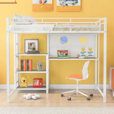 Merax Metal Loft Bed with Desk and Ladder