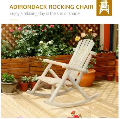 Natural Porch Rocker: Wooden Adirondack Chair with Slatted Design