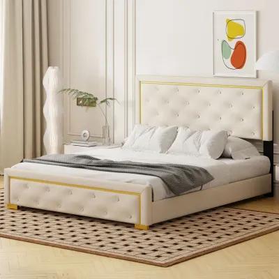 Merax Velvet Upholstered Platform Bed Frame