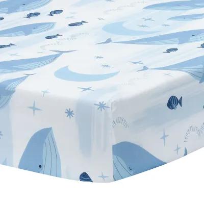 Lambs & Ivy Bubbles & Squirt 100% Cotton Whale/Ocean Fitted Crib/Toddler Sheet