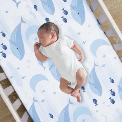 Lambs & Ivy Bubbles & Squirt 100% Cotton Whale/Ocean Fitted Crib/Toddler Sheet