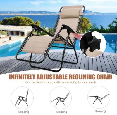 Hivvago 3 Pieces Folding Portable Zero Gravity Reclining Lounge Chairs Table Set