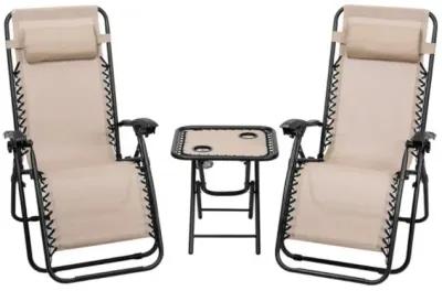 Hivvago 3 Pieces Folding Portable Zero Gravity Reclining Lounge Chairs Table Set