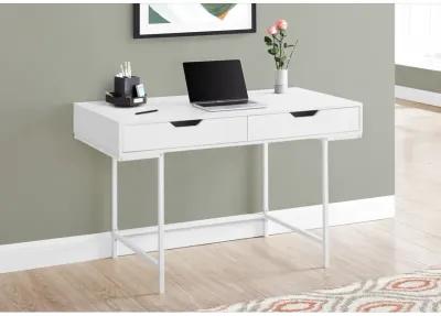 Monarch Specialties I 7554 Computer Desk, Home Office, Laptop, Storage Drawers, 48"L, Work, Metal, Laminate, White, Contemporary, Modern