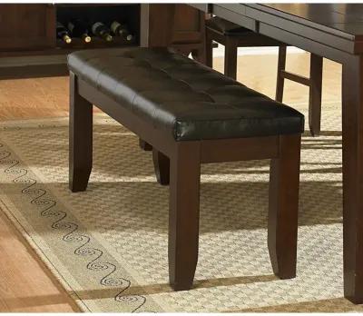 Dark Oak Finish Wooden Bench 1 Piece Faux Leather Upholstered Seat Simple Dining Furniture