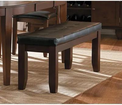 Dark Oak Finish Wooden Bench 1 Piece Faux Leather Upholstered Seat Simple Dining Furniture