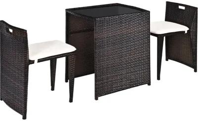 3 Pieces Cushioned Outdoor Wicker Patio Set with No Assembly Needed