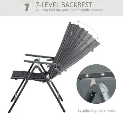 Black Outdoor Comfort: Set of 2 Reclining Folding Patio Chairs