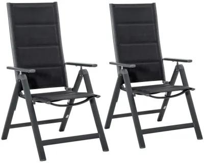 Black Outdoor Comfort: Set of 2 Reclining Folding Patio Chairs