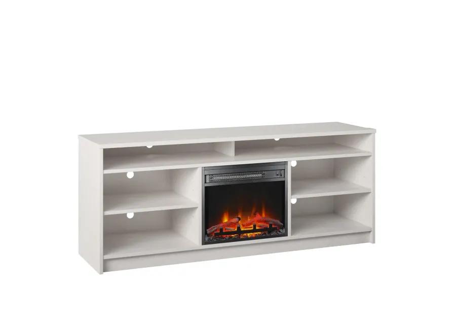 Hendrix 65" TV Stand with Electric Fireplace Insert and 6 Shelves, Ivory Oak