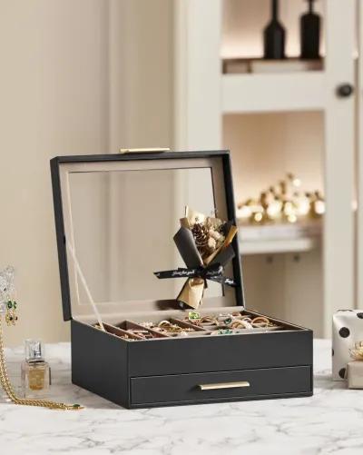 Elegant 2-Layer Jewelry Box with Glass Lid and 1 Drawer - Perfect Gift for Loved Ones