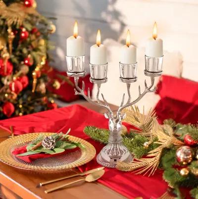 Reindeer Candle Holder Christmas Ornament for 4 Candles Aluminum Decoration-Silver