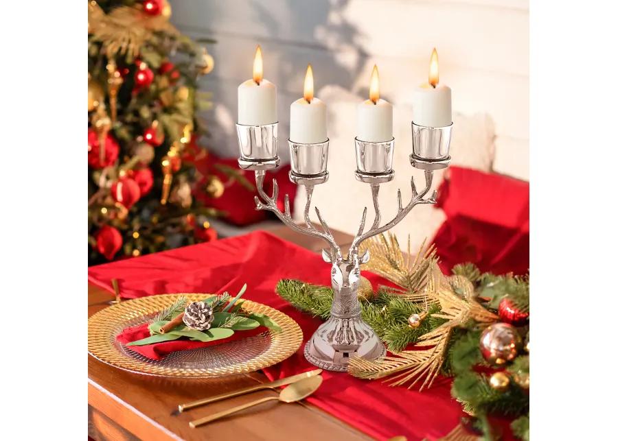 Reindeer Candle Holder Christmas Ornament for 4 Candles Aluminum Decoration-Silver