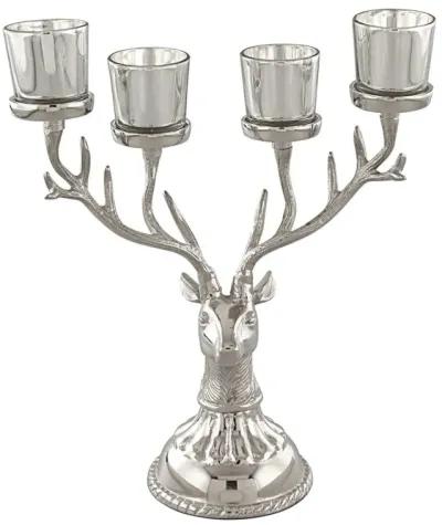 Reindeer Candle Holder Christmas Ornament for 4 Candles Aluminum Decoration-Silver