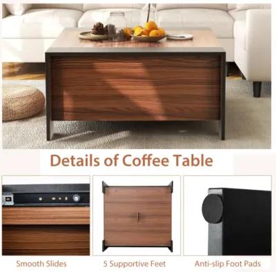 Hivvago 36.5 Inch Coffee Table with Sliding Top and Hidden Compartment