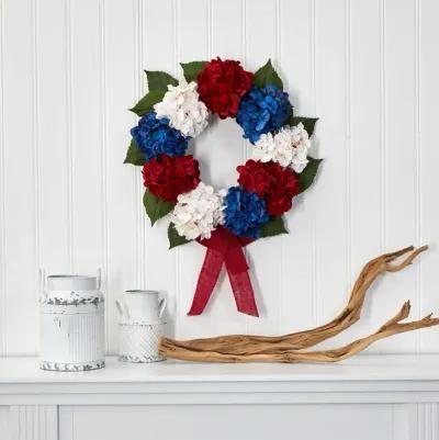 HomPlanti 24" Red, White and Blue "Americana" Hydrangea Artificial Wreath