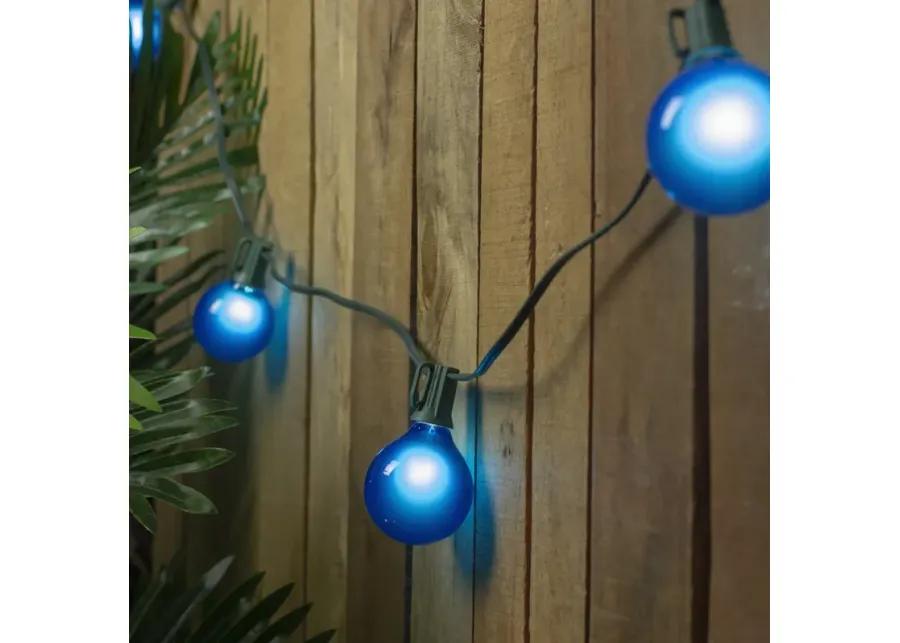 Set of 15 Blue Satin G50 Globe Christmas Lights - Green Wire