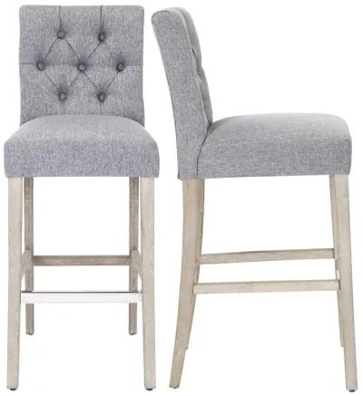 WestinTrends 29" Linen Fabric Tufted Upholstered Bar Stool (Set of 2), Antique Grey