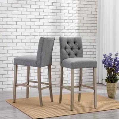 WestinTrends 29" Linen Fabric Tufted Upholstered Bar Stool (Set of 2), Antique Grey