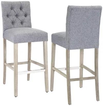 WestinTrends 29" Linen Fabric Tufted Upholstered Bar Stool (Set of 2), Antique Grey