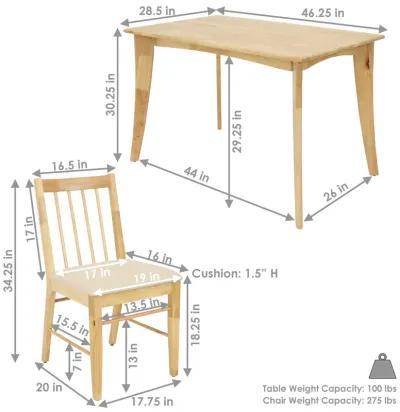 Sunnydaze James 5-Piece Wooden Dining Table and Chairs Set - Natural