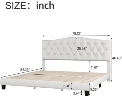 Merax Upholstered Platform Bed with Saddle Curved Headboard and Diamond Tufted Details