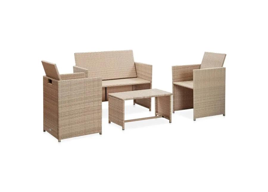 vidaXL 4 Piece Garden Lounge Set with Cushions Beige Poly Rattan