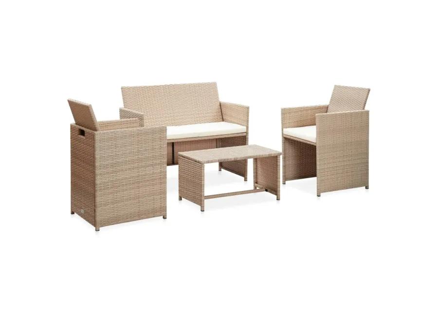 vidaXL 4 Piece Garden Lounge Set with Cushions Beige Poly Rattan