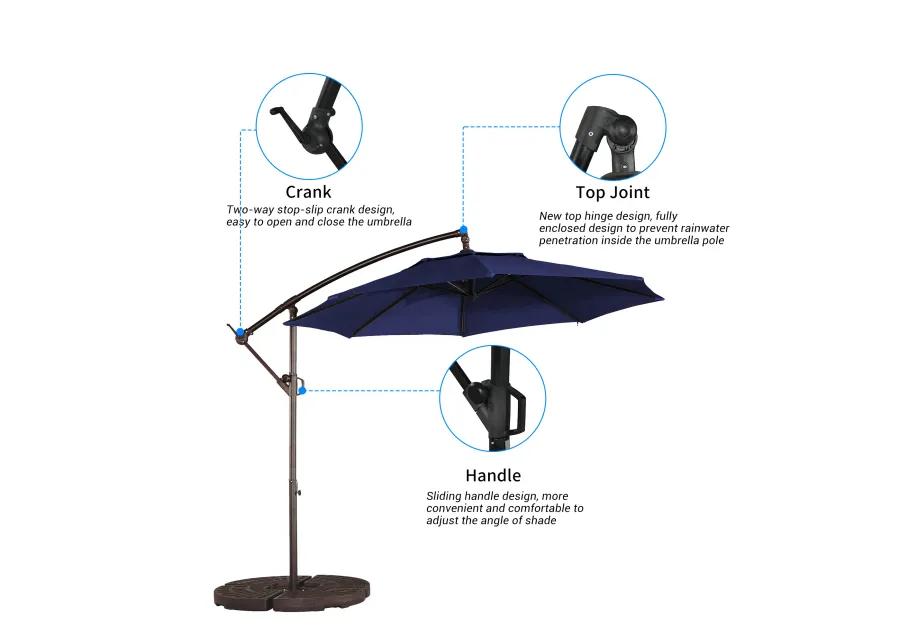 Mondawe 10 Ft Cantilever Patio Offset Umbrella Upgrade Crank Hanging Canopy Umbrella With LED Lamp Bead