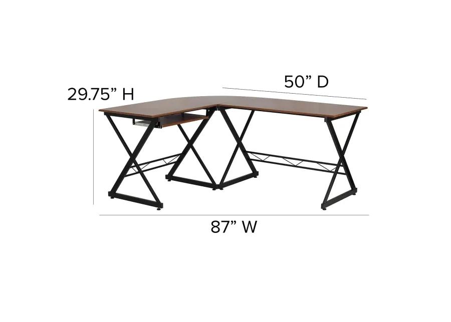 Flash Furniture Singleton Teakwood Laminate L-Shape Computer Desk with Pull-Out Keyboard Tray