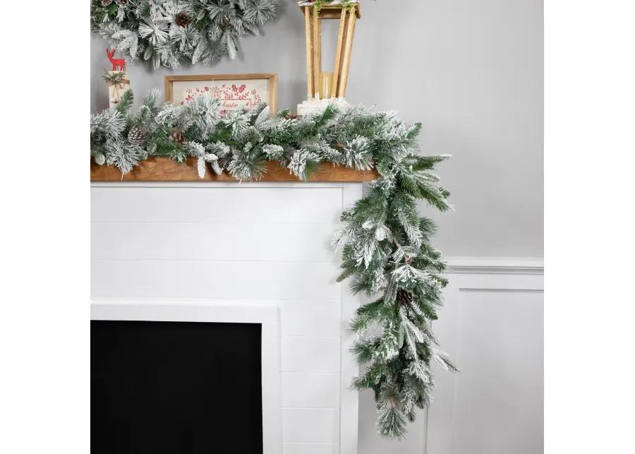 9' x 14" Flocked Rosemary Emerald Angel Pine Artificial Christmas Garland - Unlit