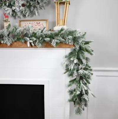 9' x 14" Flocked Rosemary Emerald Angel Pine Artificial Christmas Garland - Unlit