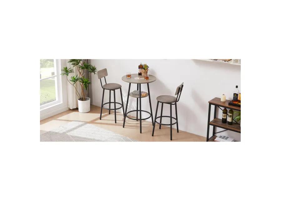 Round Barstool Set With Shelf, Upholstered Stool With Backrest, 23.62" W X 23.62" D X 35.43"