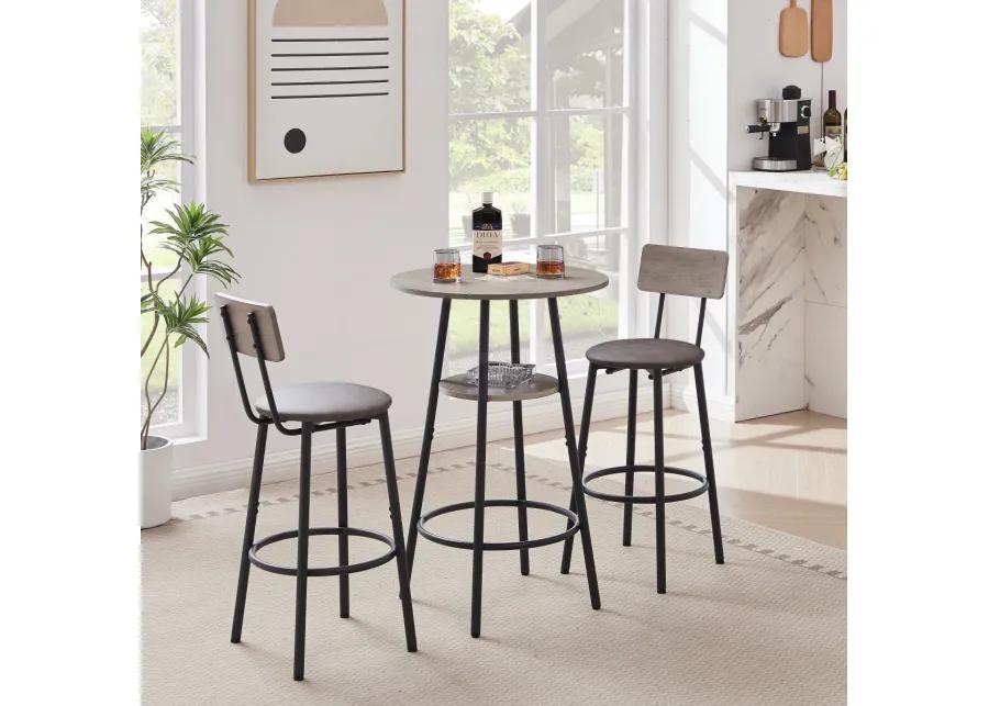 Round Barstool Set With Shelf, Upholstered Stool With Backrest, 23.62" W X 23.62" D X 35.43"