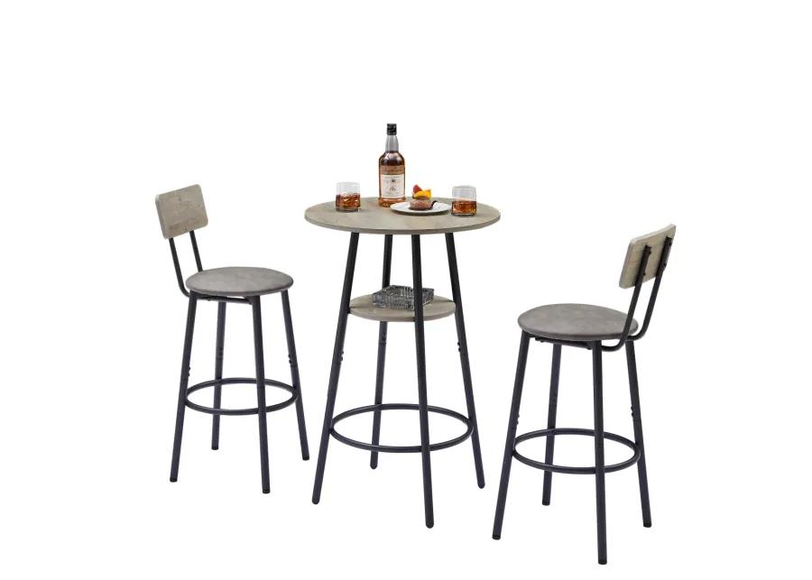 Round Barstool Set With Shelf, Upholstered Stool With Backrest, 23.62" W X 23.62" D X 35.43"