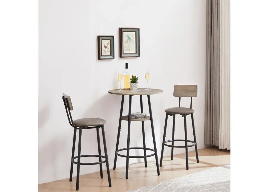 Round Barstool Set With Shelf, Upholstered Stool With Backrest, 23.62" W X 23.62" D X 35.43"