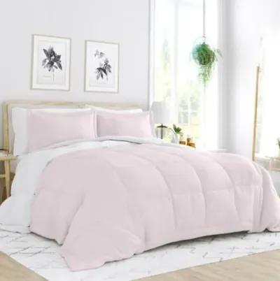 Hivvago Twin/Twin XL 2 Piece Microfiber Reversible Comforter Set Blush Pink and White