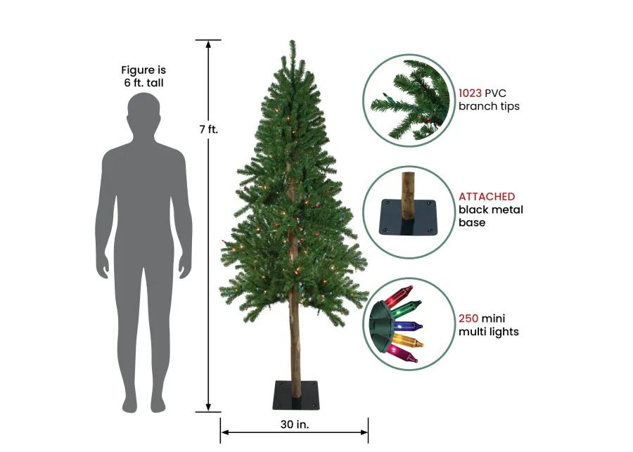 7' Pre-Lit Alpine Artificial Christmas Tree - Multi Lights