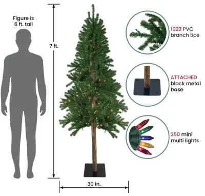 7' Pre-Lit Alpine Artificial Christmas Tree - Multi Lights