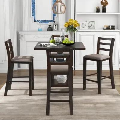 Merax 5-Piece Wooden Counter Height Dining Set with Padded Chairs and Storage Shelving