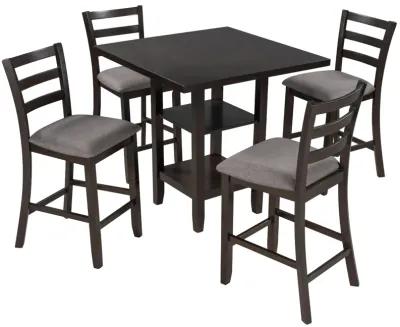 Merax 5-Piece Wooden Counter Height Dining Set with Padded Chairs and Storage Shelving