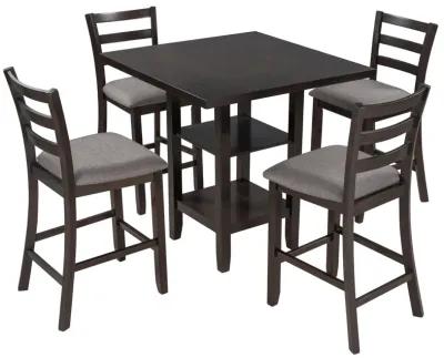 Merax 5-Piece Wooden Counter Height Dining Set with Padded Chairs and Storage Shelving