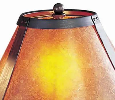 Metal Body Swing Arm Table Lamp with Conical Mica Shade, Bronze-Benzara