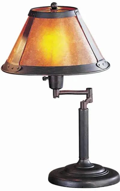 Metal Body Swing Arm Table Lamp with Conical Mica Shade, Bronze-Benzara