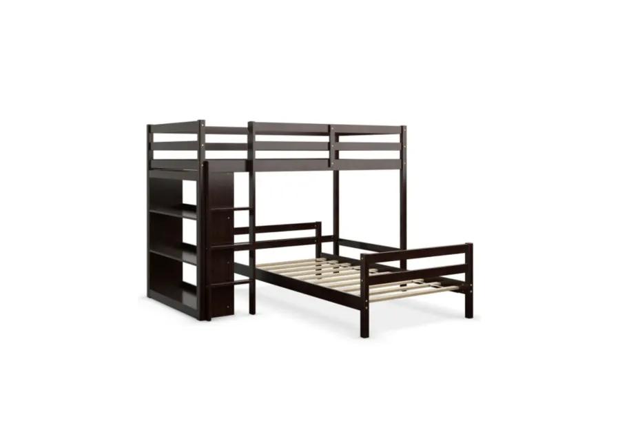 Twin Over Twin Loft Bunk Bed with Bookcase-Gray